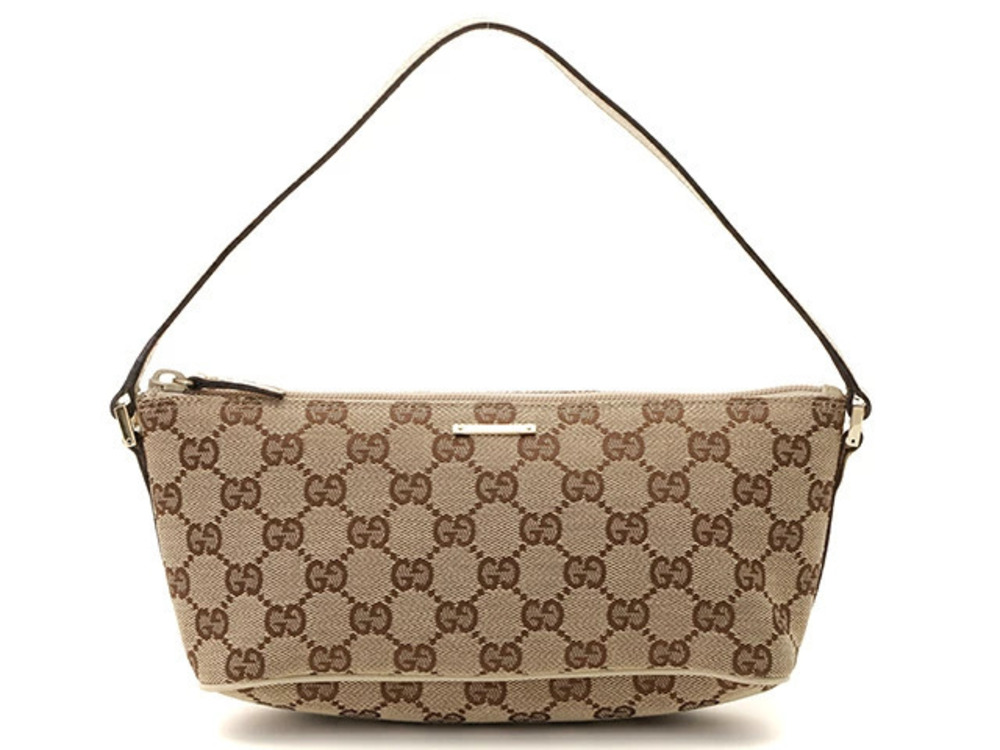 Gucci GG Accessory Pouch Clutch Beige Cream Canvas Leather